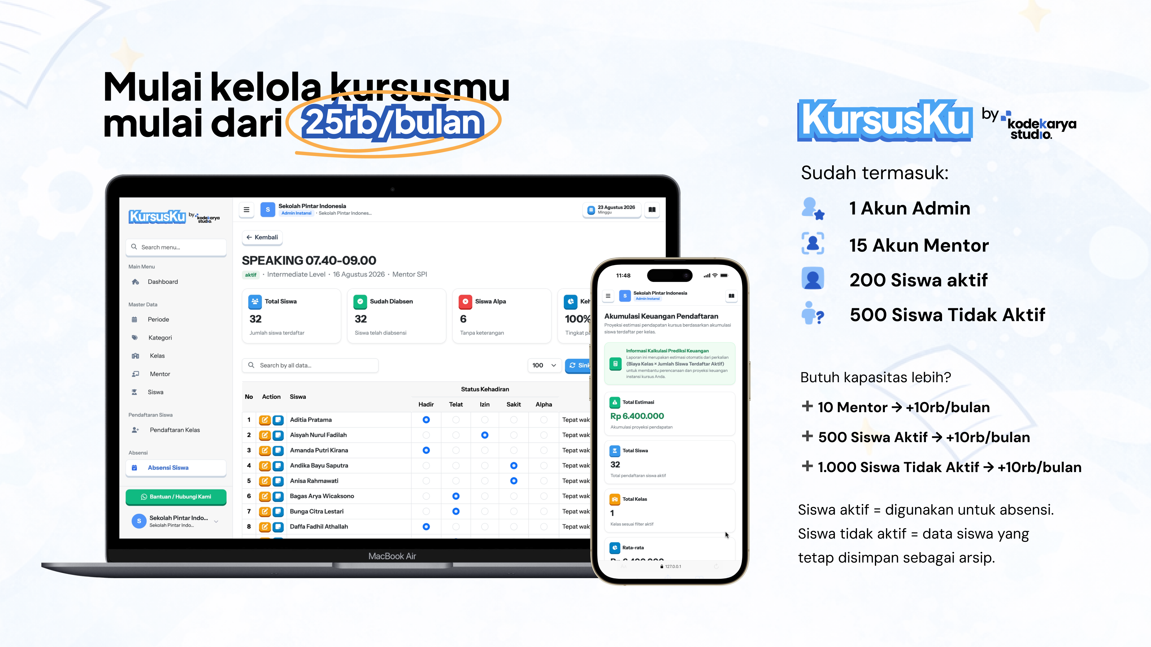 Kursusku - Kelola Presensi Siswa & Kelas Kursus Tanpa Kertas
